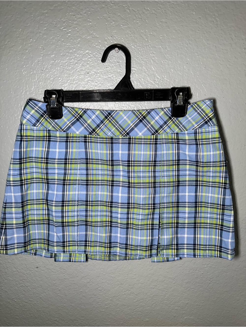 Abercrombie & Fitch Light Blue Plaid Mini Skirt with Yellow green Accents